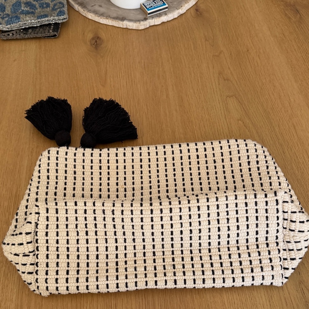 Zara Black and Cream over sized Clutch with Tassels